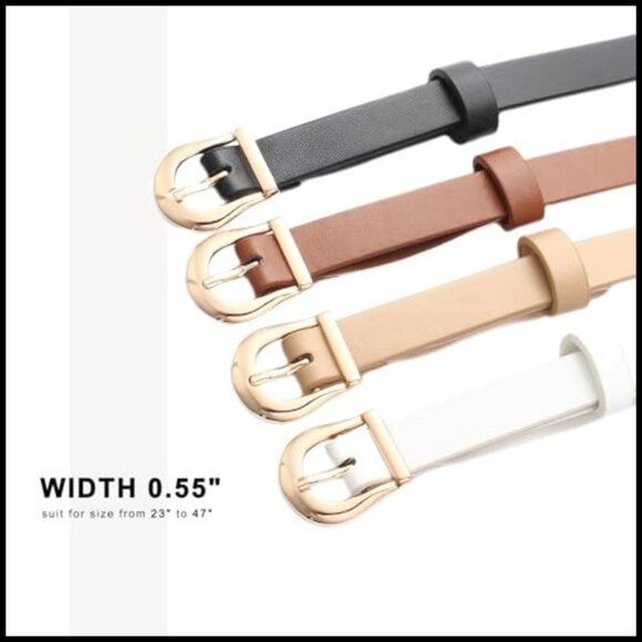 4 Pack Women\'s Skinny Belts with Gold Buckle, PU Leather, 0.55\